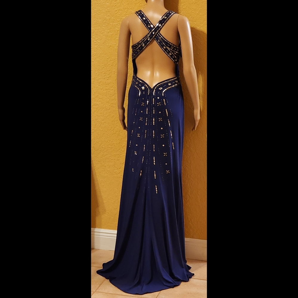 Hailey Logan by Adrianna Papell Formal Gown Navy Silver Sequins & Beading - Picture 6 of 13